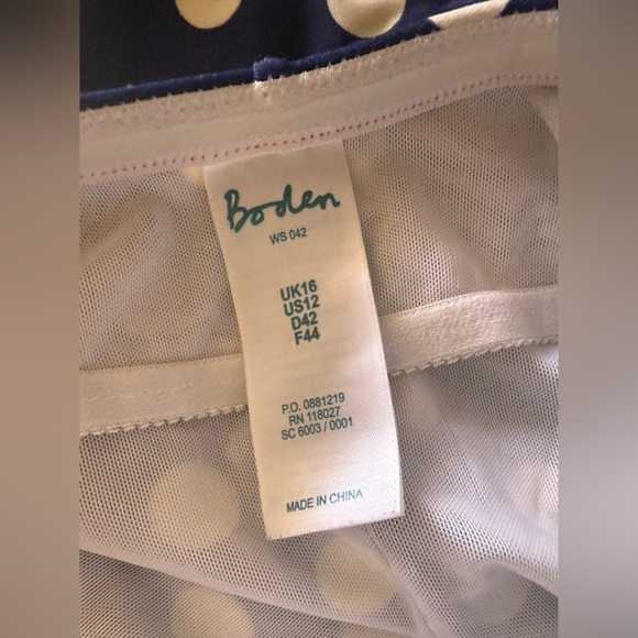 Boden One Piece Swimsuit Bathing Suit Polka Dot Blue White Size 12 Missing Strap - Picture 7 of 16